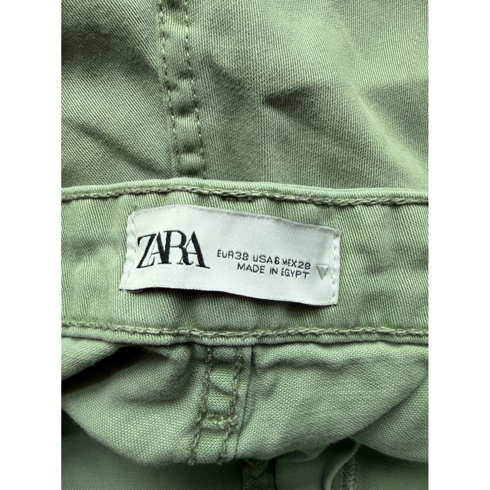 Zara High Waisted Barrel Leg Cargo Pants Size 6 Sage Green Gorpcore Utilitarian